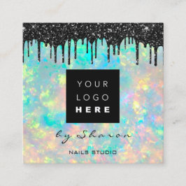 Svart drivrutin 6 Slår QRCodeLogo Hair Holograph Fyrkantigt Visitkort