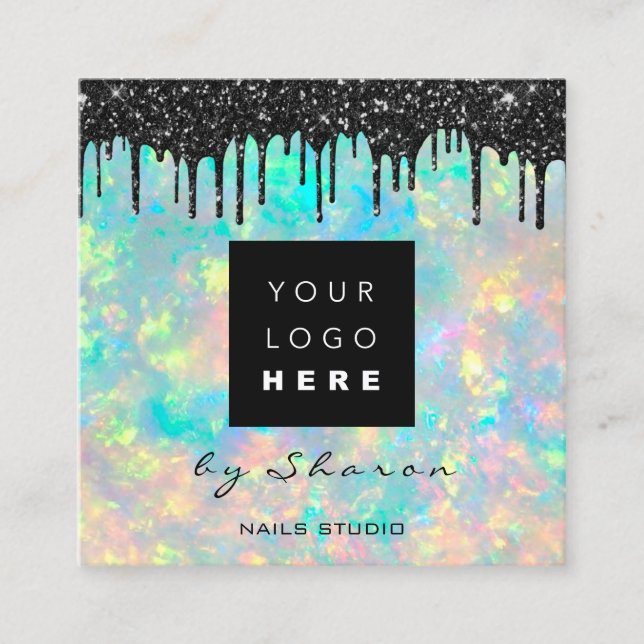Svart drivrutin 6 Slår QRCodeLogo Hair Holograph Fyrkantigt Visitkort (Framsida)