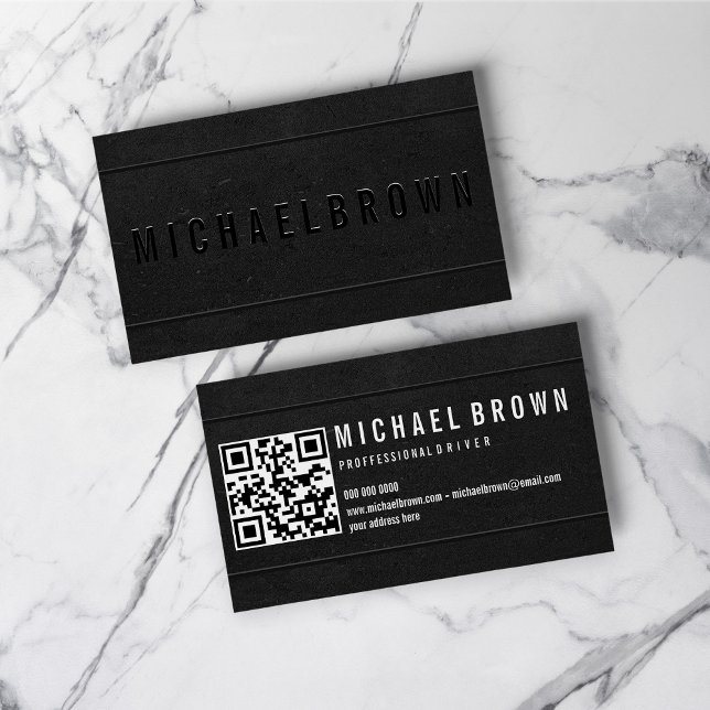 Svart drivrutin - minimalistisk modern QR-kod med  Visitkort (Black Driver Minimalist Bold Modern QR code Business Card)