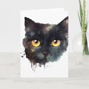 Svart droppande akvarell katt kort