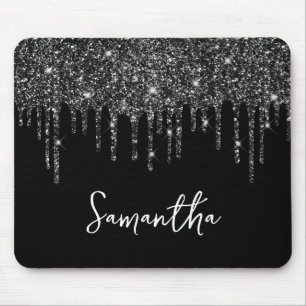Svart droppande glitter glam namn musmatta