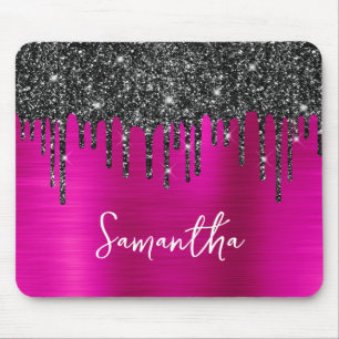 Svart Droppande Glitter Hot Pink Glam Namn Musmatta