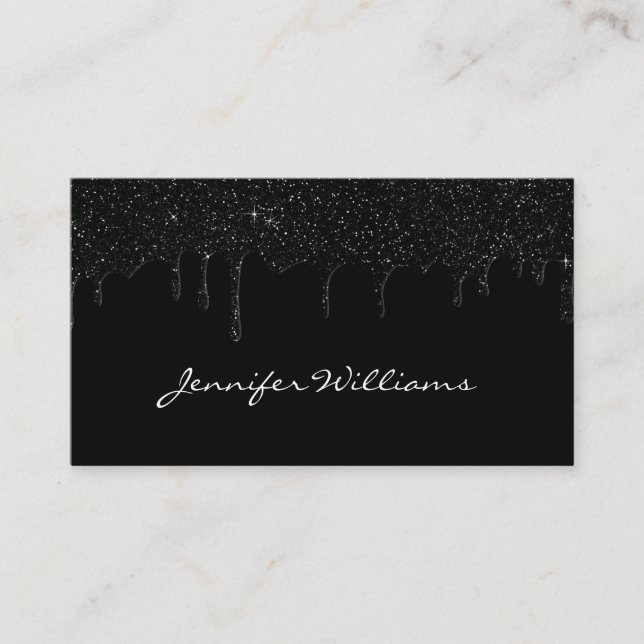 Svart droppande glitter minimalistisk modern elega visitkort (Framsida)