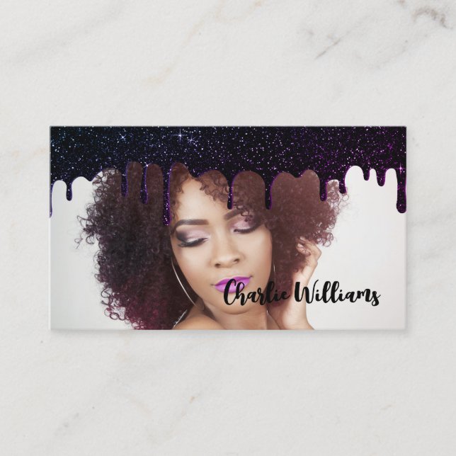 Svart droppande glitter QR-kod Lägg till din egen  Visitkort (Framsida)