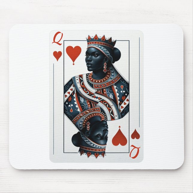 Svart drottning av Hearts Card Dekk Game Proud Bla Musmatta (Framsidan)