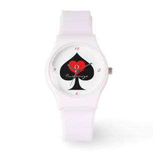 Svart drottning av Spades Red Heart Thunder_Cove Armbandsur