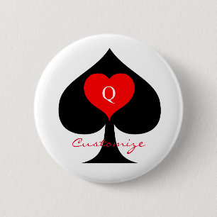 Svart drottning av Spades Red Heart Thunder_Cove Knapp