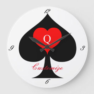 Svart drottning av Spades Red Heart Thunder_Cove Stor Klocka
