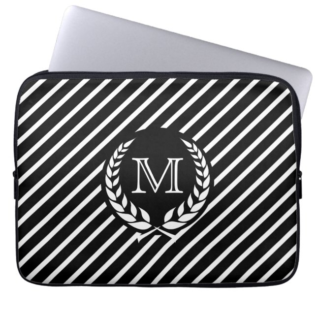 Svart DS-utmattat monogram Laptop Sleeve (Framsidan)