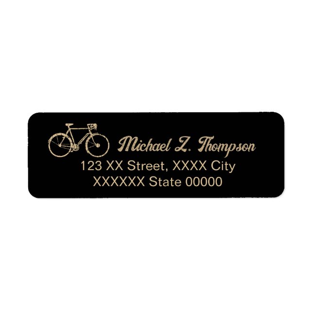 Svart dubbelsidig cykling returadress etikett (Framsidan)