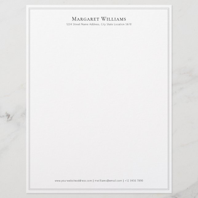 Svart Dubbla Gräns Namn Adress Letterhead Brevhuvud (Framsida)