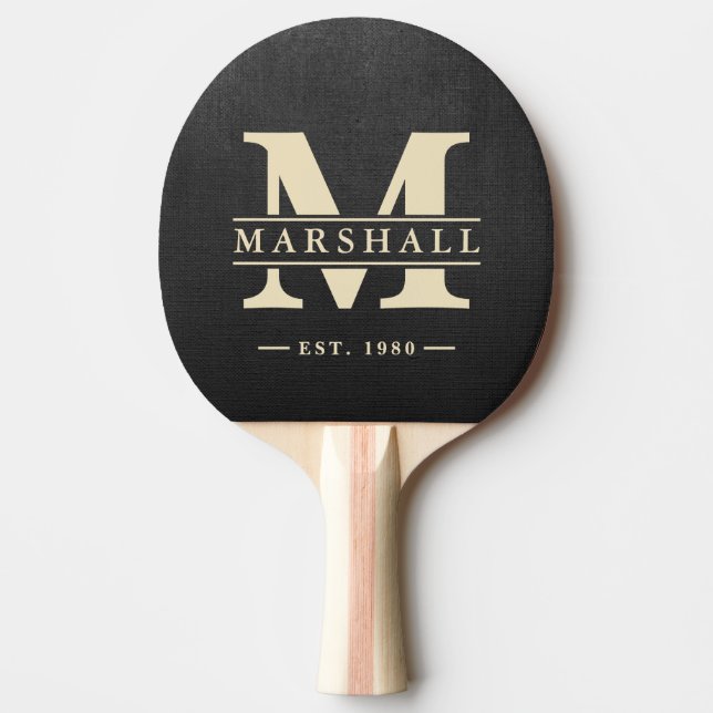 Svart duk monogram och namnöverlägg pingisracket (Framsidan)