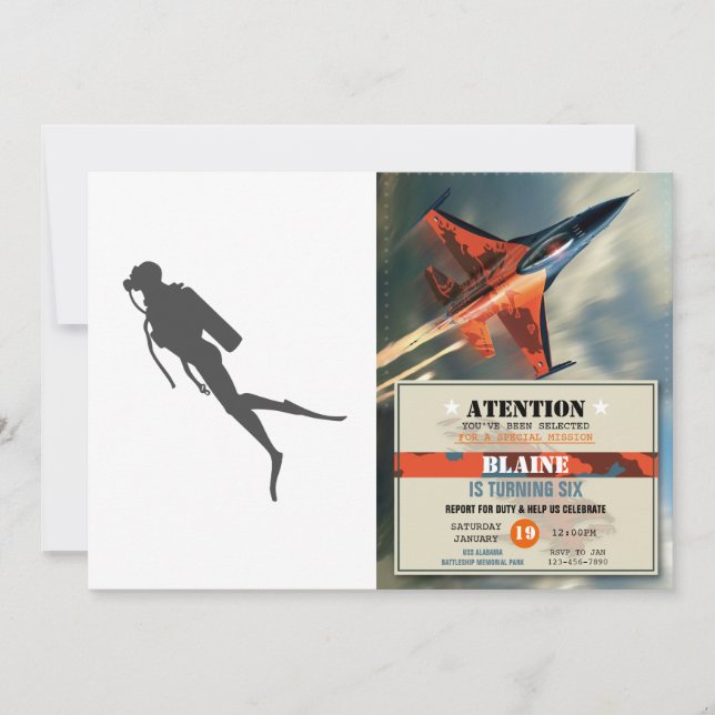 Svart dykare av silhuettek inbjudningar (Framsida)