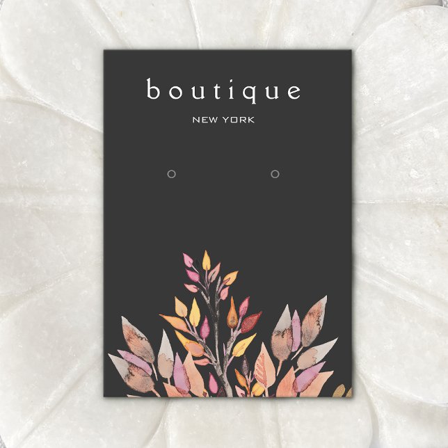 Svart Earthy Löv Juelry Earring Visning Card Visitkort (Skapare uppladdad)