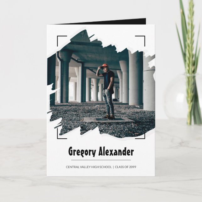 Svart, Edgy Abstrakt, Brushline Photo Studenten Inbjudan (Framsida)