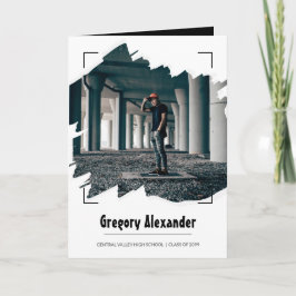 Svart, Edgy Abstrakt, Brushline Photo Studenten Inbjudan