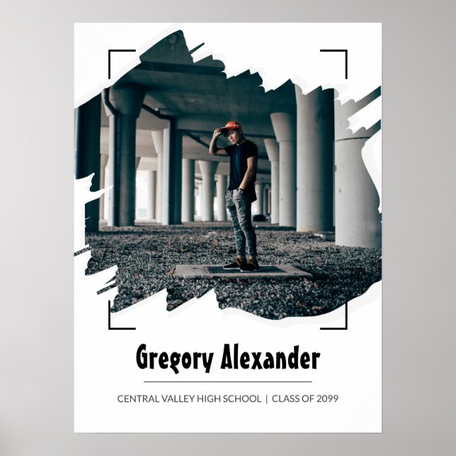 Svart, Edgy Abstrakt, Brushline Photo Studenten Poster (Framsidan)