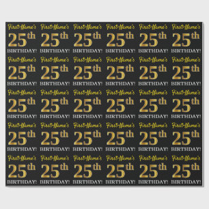 Svart efterföljdguld "25th FÖDELSEDAG ", Presentpapper