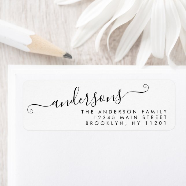 Svart efternamn för det moderna Trendiget Calligra Returadress Etikett (Insitu)