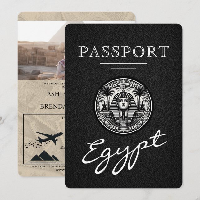 Svart egyptiskt pass inbjudningar (Fram/baksida)