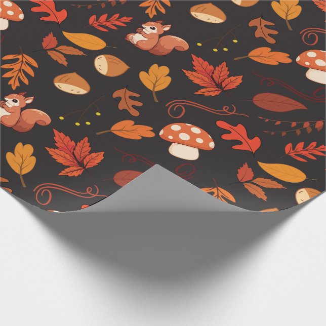 Svart ekorre och Löv Sömlös omslagning Papper Presentpapper (Hörn)