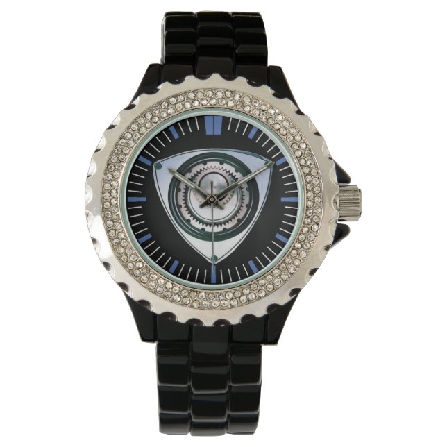 Svart el, Rhinestone, roterande motorur Armbandsur (Framsida)