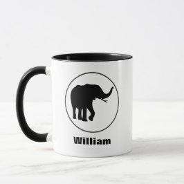 Svart Elefant Ritning i Vit Cirkel Anpassad Mugg