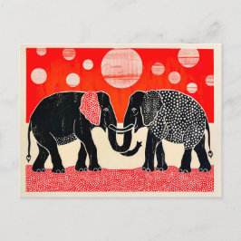 Svart elefanter med Red Måne Helg Vykort