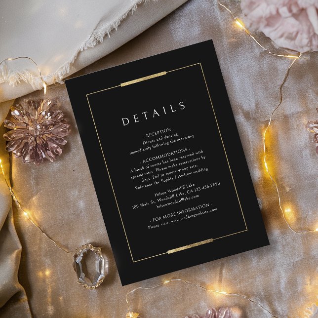 Svart Elegans Enkel Bröllopsdetalj Inramad Tilläggskort (Framed Elegance Black Simple Wedding Details Enclosure Card)