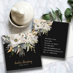 Svart elegant Blommigt Fyrkantigt Visitkort