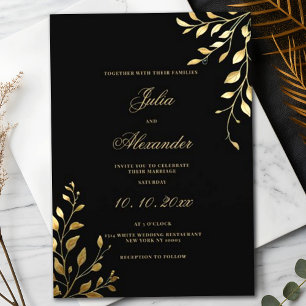 Svart Elegant Blommigt Monogram Surname Bröllop Inbjudningar