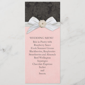Svart Elegant Blommigt Ribbon Damask Wedding Menu Meny
