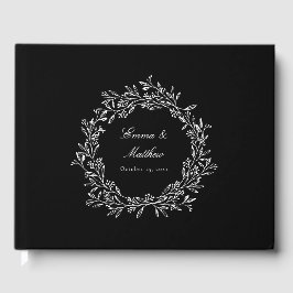 Svart Elegant Botaniskt par Logotyp Utandning Gästböcker