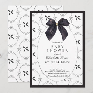 Svart Elegant Bow Baby Shower-inbjudan Tack Kort
