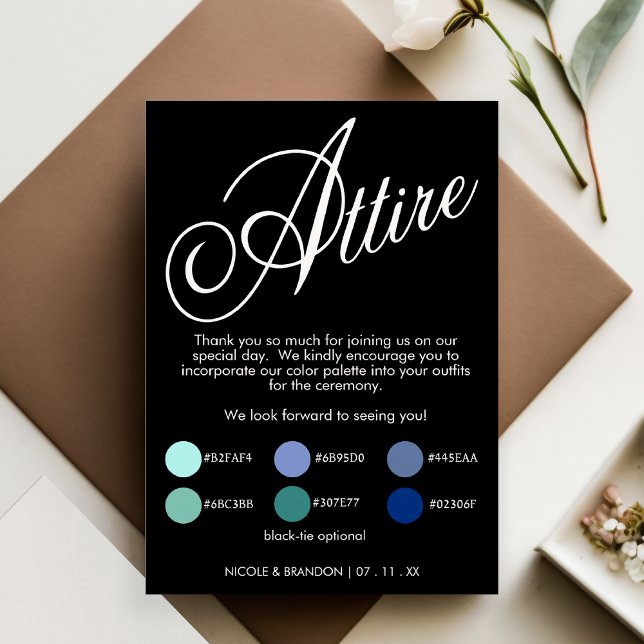 Svart Elegant Bröllop Attire Tilläggskort (Black Elegant Script Wedding Attire Enclosure Card)