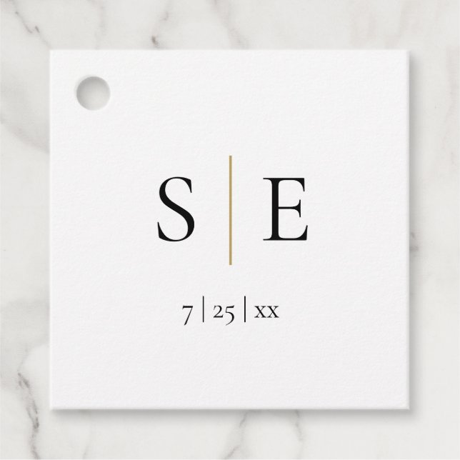 Svart Elegant Bröllopsmonogram i Guld Gåvor Etiketter (Framsida)
