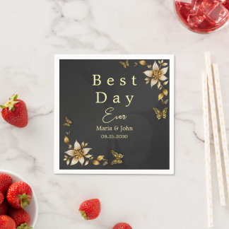 Svart Elegant butterflies Bröllop Napkins Pappersservett