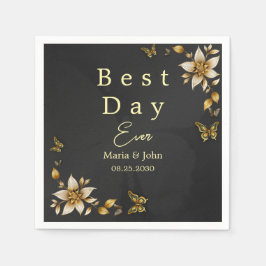 Svart Elegant butterflies Bröllop Napkins Pappersservett