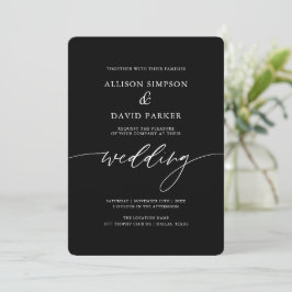 Svart Elegant Calligraphy Wedding-inbjudan Inbjudningar