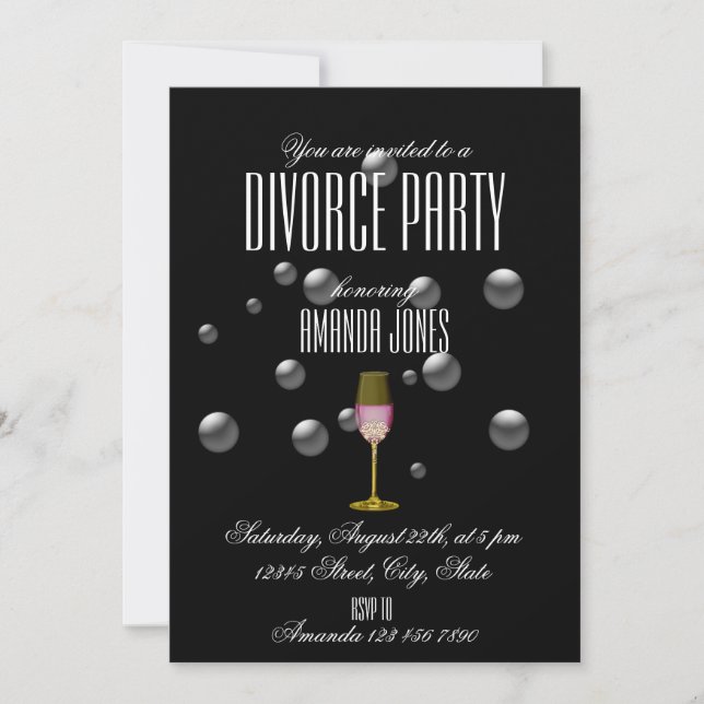 Svart elegant champagne skilsmässa fest inbjudningar (Framsida)