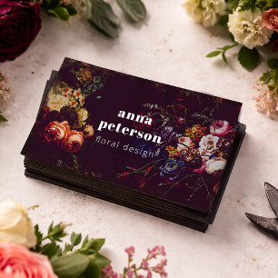 Svart Elegant Chic Mörk Blommig Blomsterhandlare Visitkort