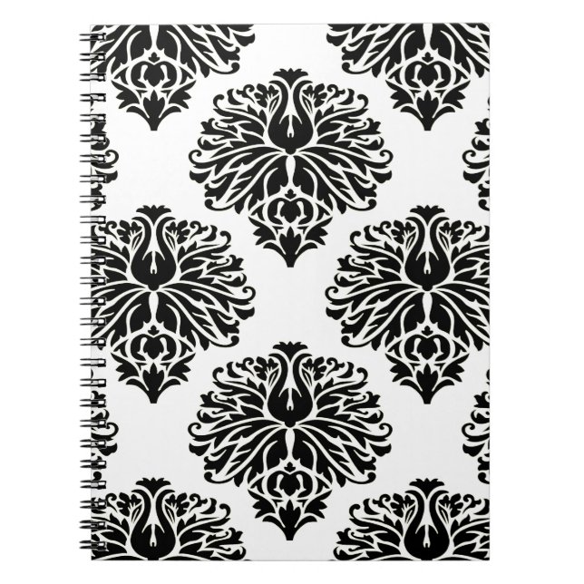Svart Elegant Damask Anteckningsbok (Framsidan)