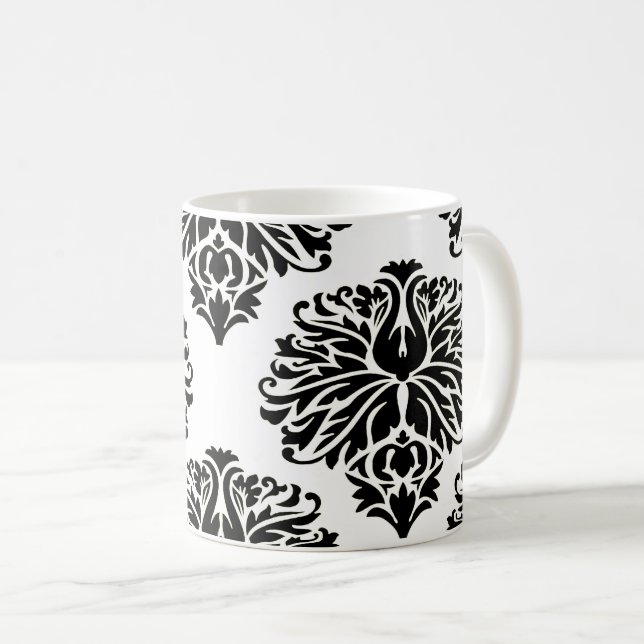 Svart Elegant Damask Kaffemugg (Framsida höger)