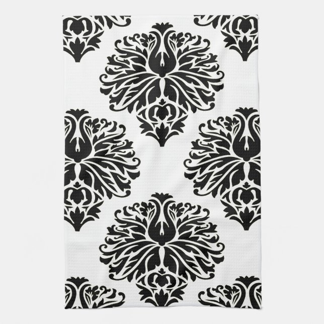 Svart Elegant Damask Kökshandduk (Vertikal)