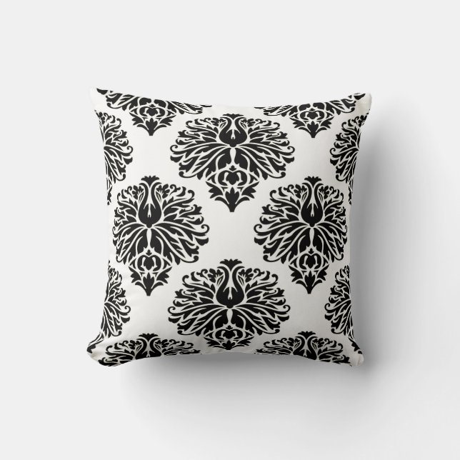 Svart Elegant Damask Kudde (Framsida)