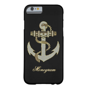 Svart, Elegant Diamonds & Guld Nautical Anchor Barely There iPhone 6 Fodral
