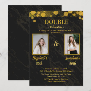Svart elegant-dubbla, gemensam födelsedag 2 PHOTO Inbjudningar