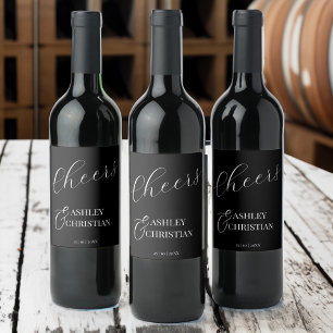 Svart elegant - enkel bröllopsförmån utskriven vinflaska etikett