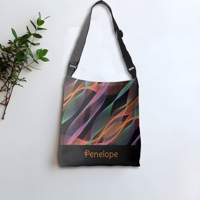 Svart elegant färglöst vågigt namn axelväska (Skapare uppladdad)