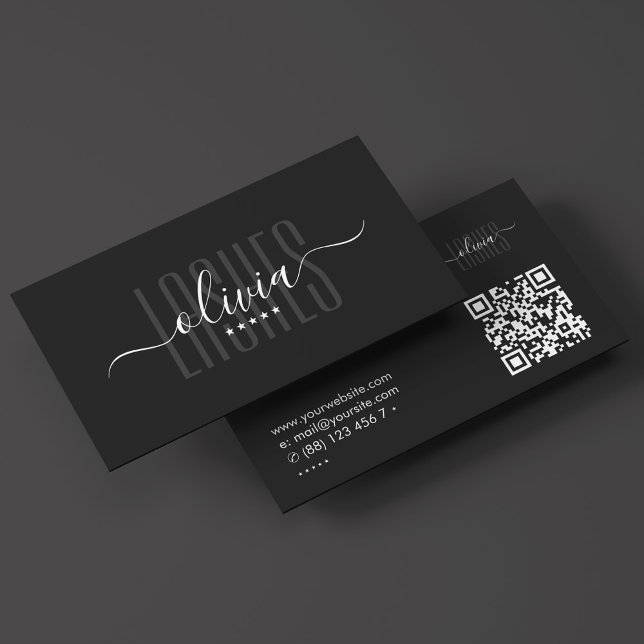 Svart Elegant för konstnärer i konstform av snedst Visitkort (Lashes Brows Makeup Artist Elegant Black Script Business Card
)